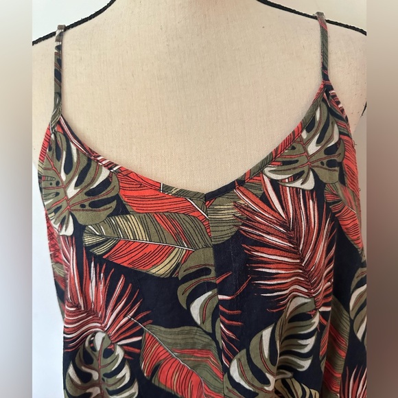 Time and Tru linen cotton botanical leaf maxi/midi dress swing style SZ XL - Picture 2 of 7